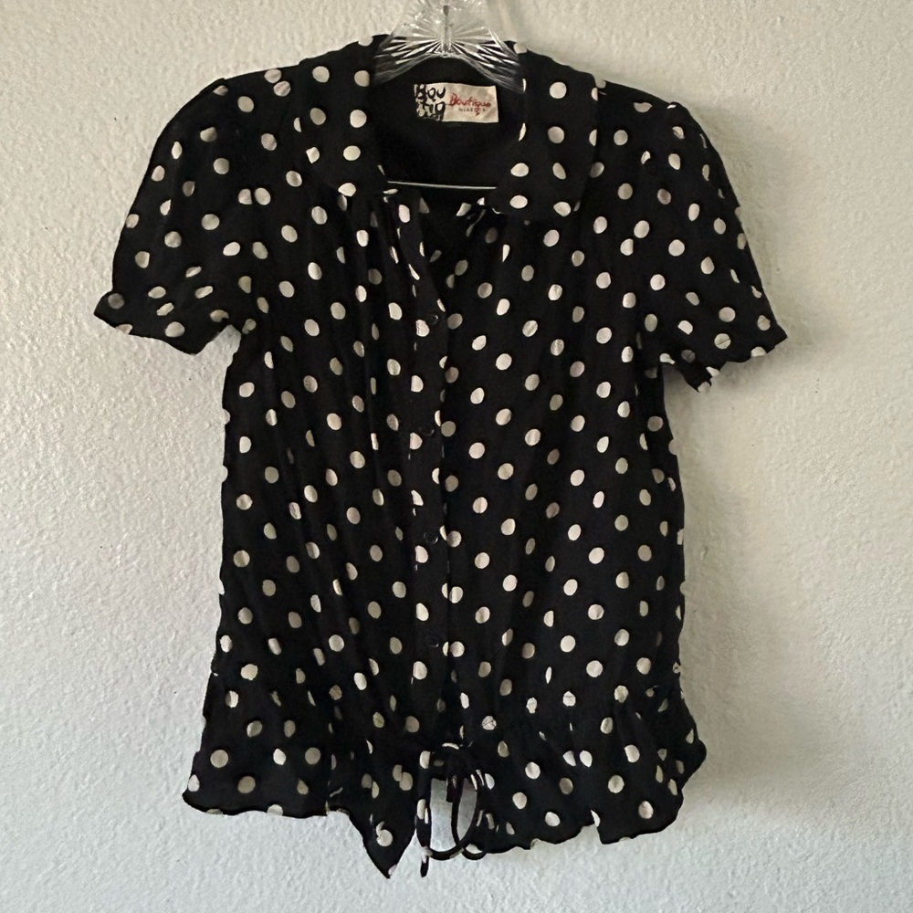 Vintage Jaeger Polka Dot Ruffled Blouse Sz 6 Timeless Pinup Classic Housewife - Picture 10 of 12